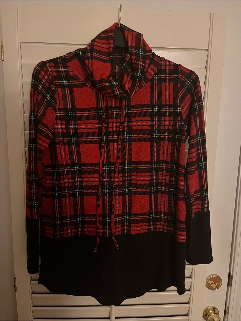 Tartan plaid cowl neck tunic shirt